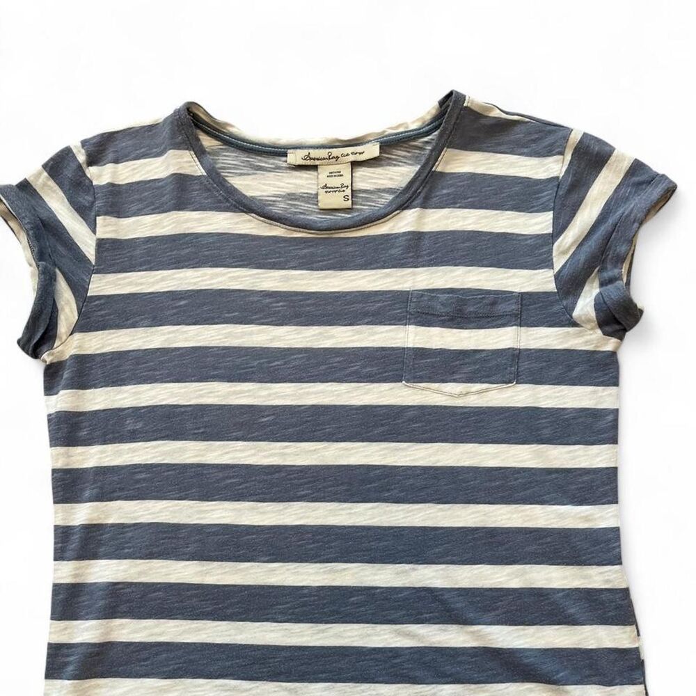 American Rag cie Women's Blue and White Cotton/Modal T-Shirt Size Small